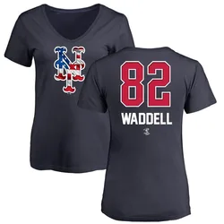 Brandon Waddell New York Mets Women's Navy Name and Number Banner Wave V-Neck T-Shirt -