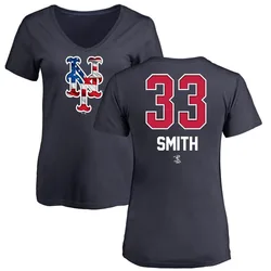 Drew Smith New York Mets Women's Navy Name and Number Banner Wave V-Neck T-Shirt -