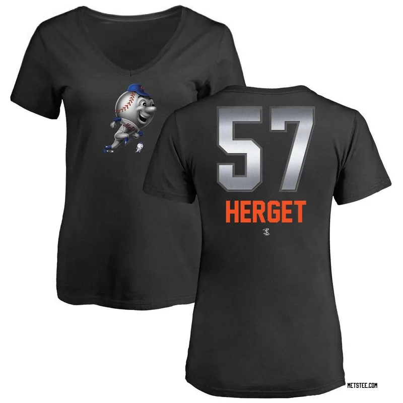 Kevin Herget New York Mets Women's Black Midnight Mascot V-Neck T-Shirt -