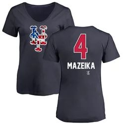 Patrick Mazeika New York Mets Women's Navy Name and Number Banner Wave V-Neck T-Shirt -